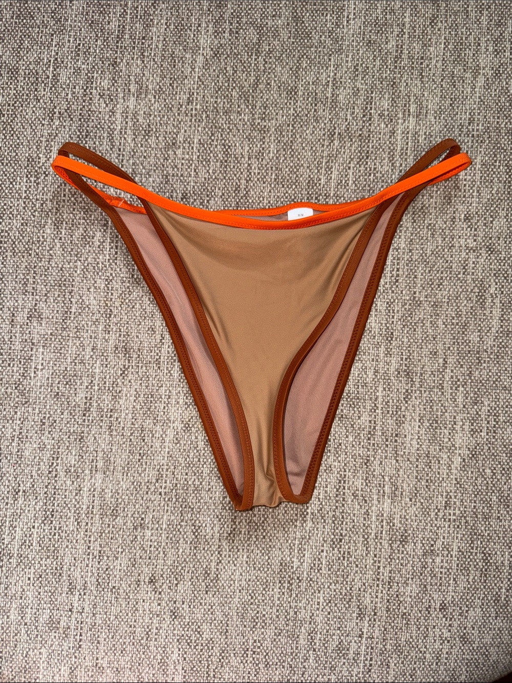 Aerie Two-Tone Tan Bikini Bottom with Bright Orange Trim